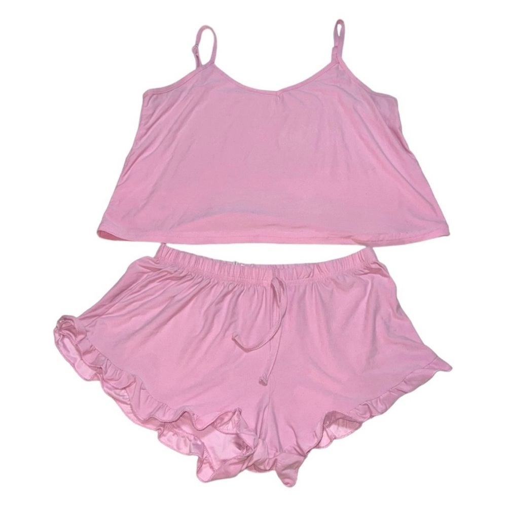 🤑 5/$25 Fashion Nova 2 Piece Spaghetti Strap Ruffle Pink Pajama Set